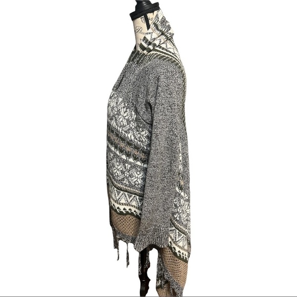 Dehavilland British Design Vintage Fringe Cardigan Open Rustic Nordic Sweater OS - Picture 2 of 10